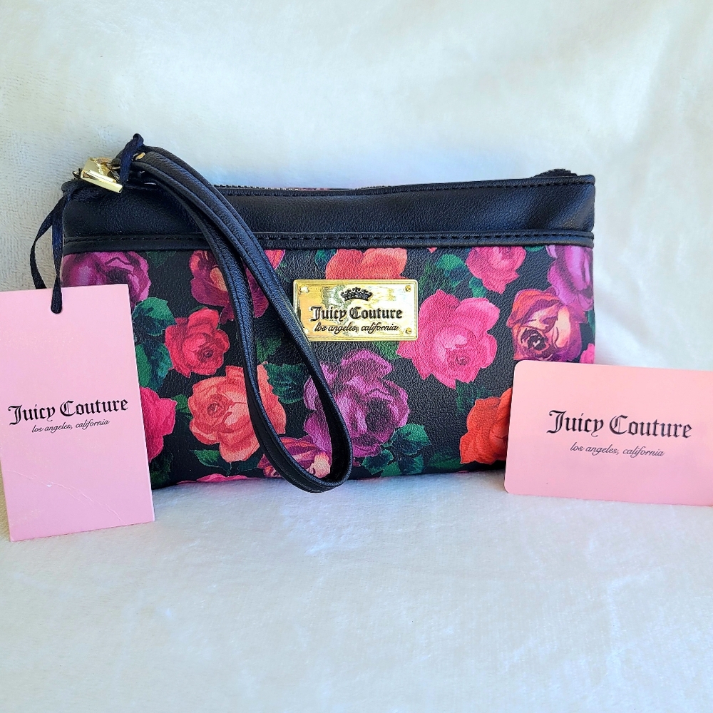 Juicy Couture Black Romantic Rose Large Wristlet